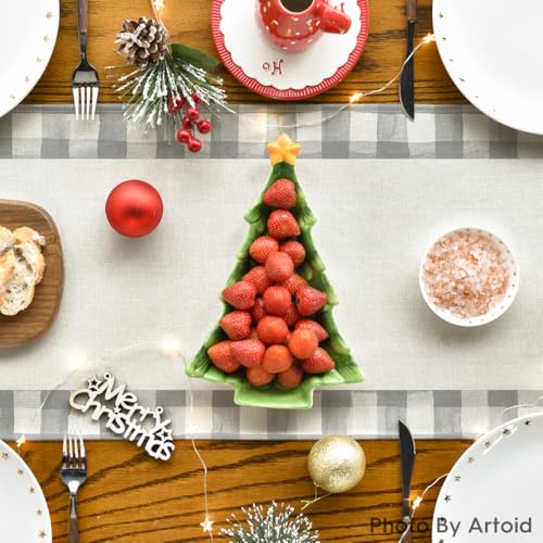 Buffalo Plaid Christmas Trees Table Runner, Winter Holiday Kitchen Dining Decor, 13 x 108 Inch A940