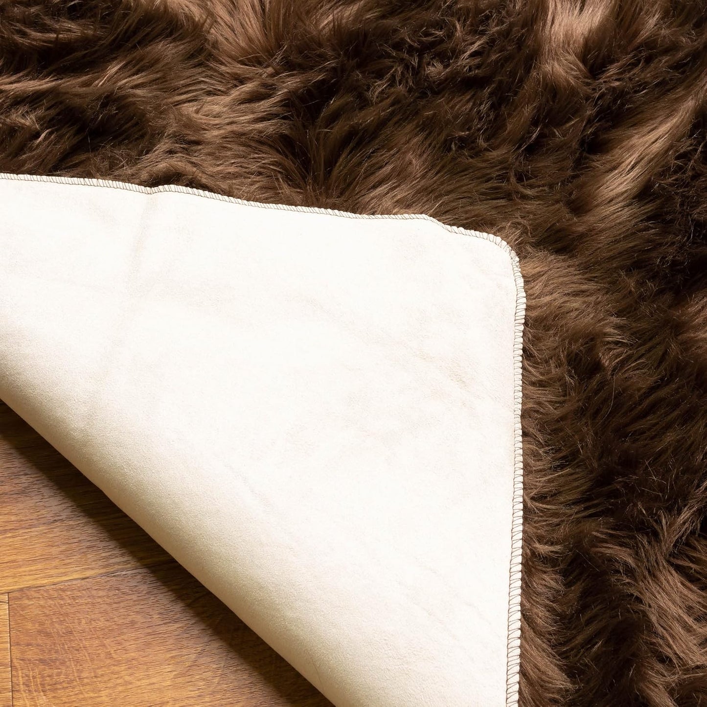 Faux Sheepskin Area Rug, Dark Brown 5 x 7 Feet O228