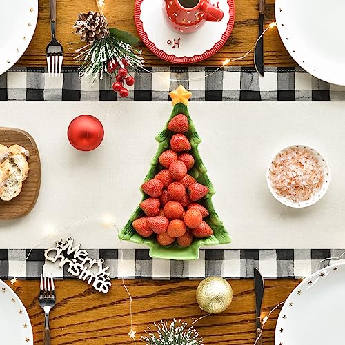 Buffalo Plaid Christmas Trees Table Runner, Winter Holiday Kitchen Dining Decor, 13 x 108 Inch A940