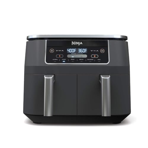Ninja Foodi 10QT 6-in-1 DualZone Smart XL Air Fryer, 2 Independent 5QT Baskets, Smart Cook Thermometer, Match Cook, Smart Finish, Air Fry, Roast, Bake, Dehydrate, Reheat, Grey, DZ550