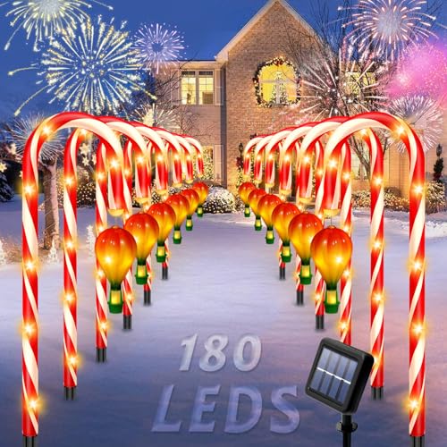 Outdoor Solar Christmas Decorations, 180 LED Candy Cane Lights, 8 Modes, Waterproof M23825
