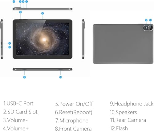 10 Inch Android Tablet with Keyboard Mouse, 6GB RAM 64GB ROM L2332