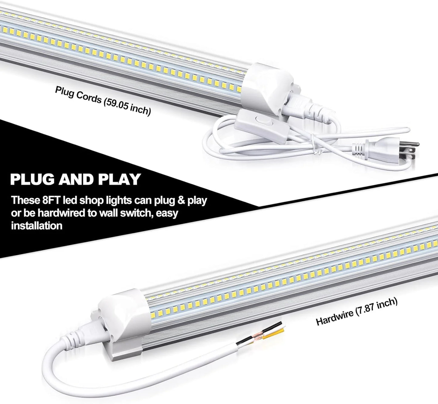 LED Shop Lights 4FT 50W 7750 Lumen 6000K Clear Cover V-Shape Linkable Plug and Play for Garage Workshop 10 Pack F2539