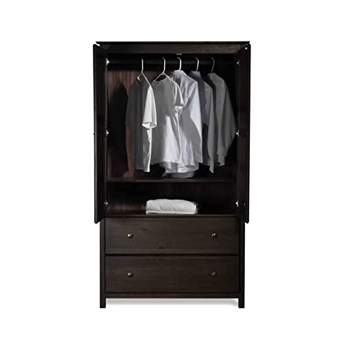 Shaker 2-Door Wardrobe, Solid Wood with Walnut Finish N5616