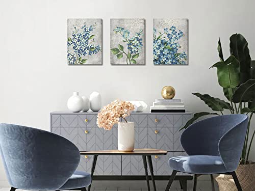 Blue Flowers Canvas Wall Art Floral Blossom Painting Framed for Bedroom Living Room Home Office C305242
