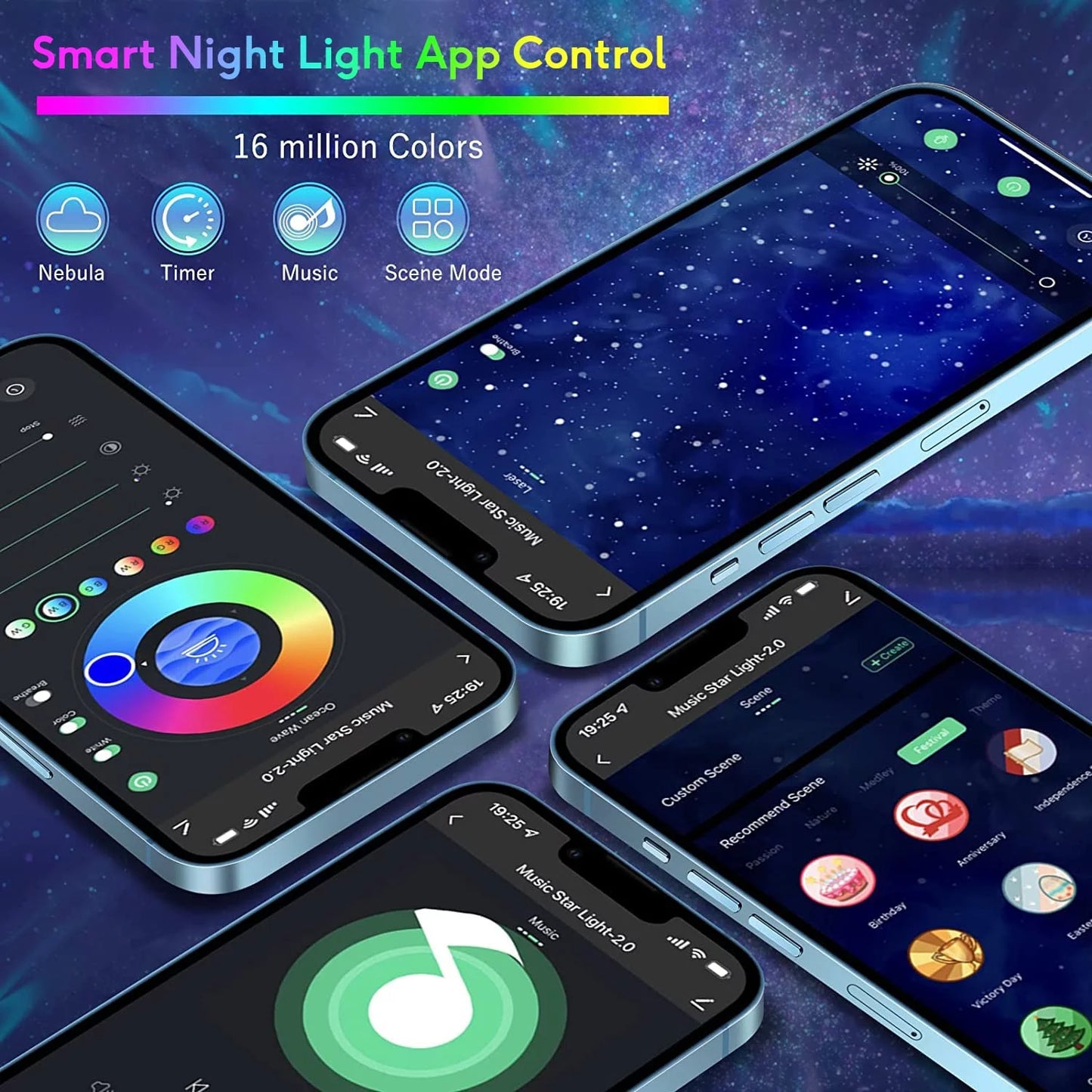 Galaxy Star Projector Night Light with Bluetooth Speaker, 21 Color Modes R194