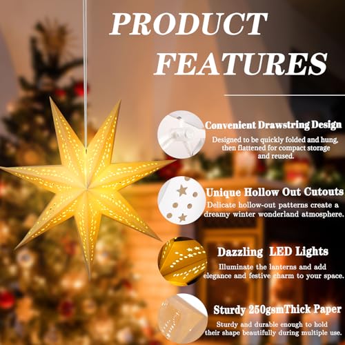 Christmas Paper Snowflake Lanterns with LED Lights for Holiday Party Decor Q23741