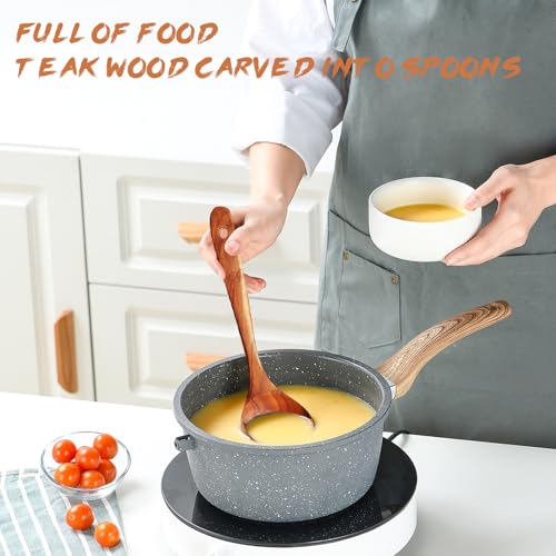 Christmas Wooden Spoons for Cooking, 10 Pcs Natural Teak Kitchen Utensils Set S557967
