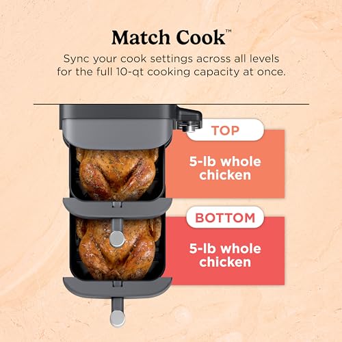 Air Fryer, 8 QT DoubleStack 2-Basket, 6-in-1, Roast & Bake, Dishwasher Safe N927