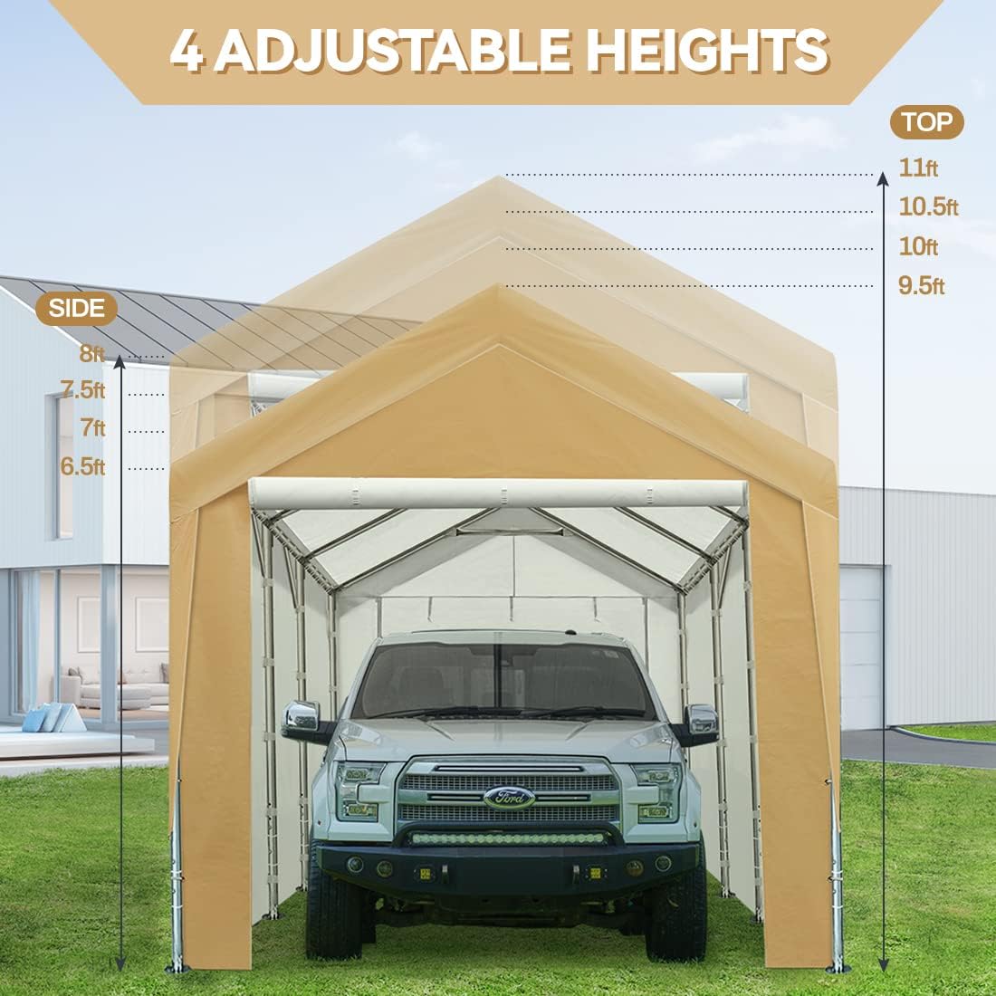 Heavy Duty Carport Canopy Garage Shelter with Removable Sidewalls, Beige H342913