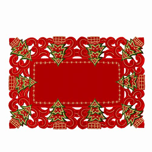Embroidered Christmas Holly Tree Table Runner, Dresser Scarf, 16 x 72 Inch Z4281