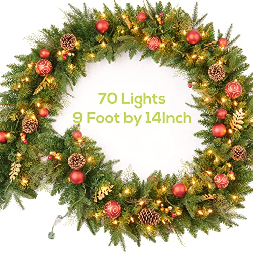 Pre-lit Christmas Garland 9ft with 50 LED Lights, Battery Operated I824