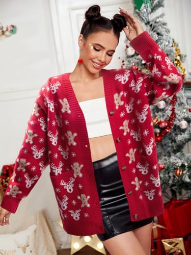 Funny Christmas Cardigan for Women Open Front Knit Coat U698