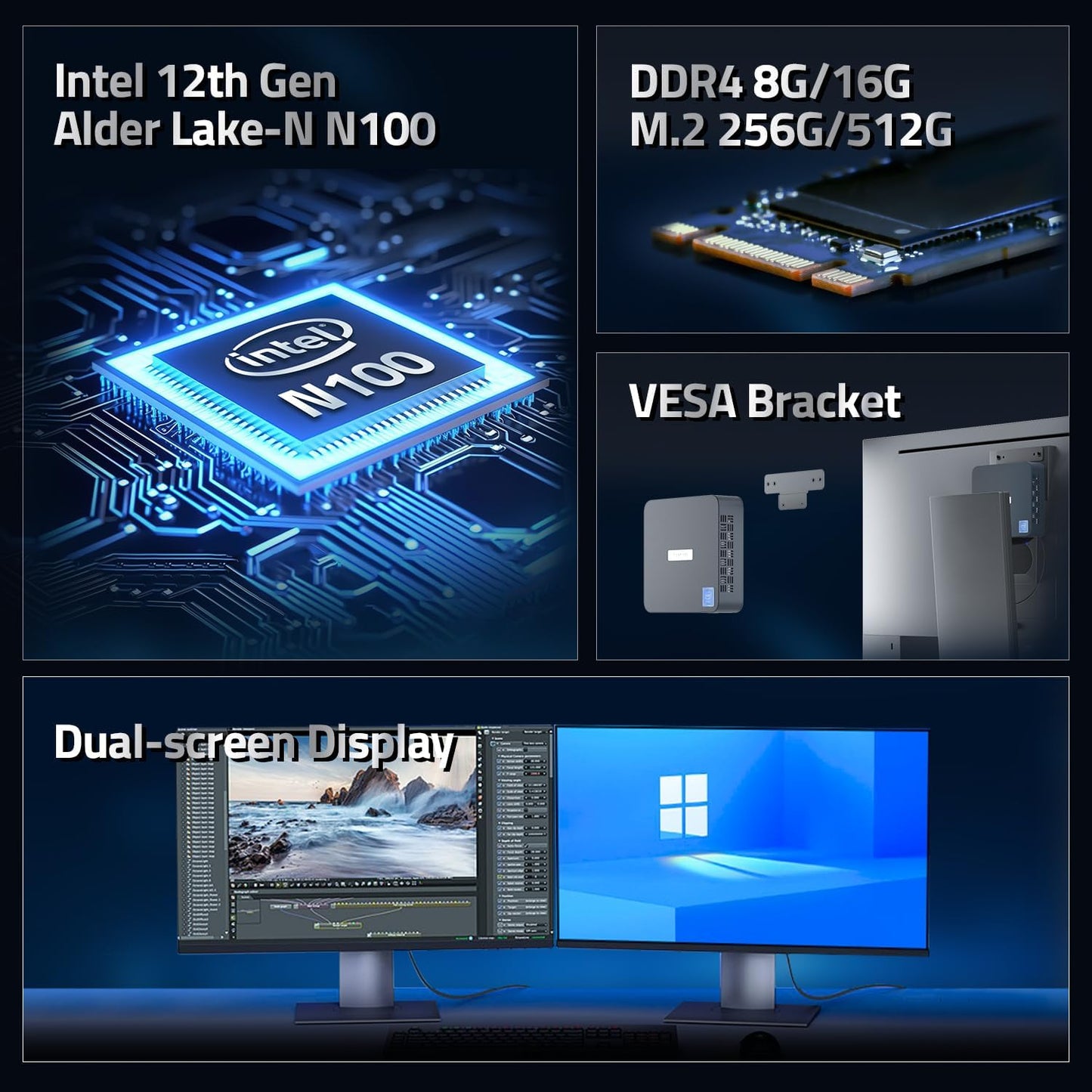 Mini PC, Intel 12th Gen N100, 16GB RAM 512GB SSD, Triple 4K Display R658232