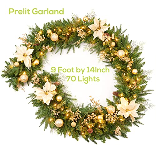 Pre-lit Christmas Garland 9ft with 50 LED Lights, Battery Operated I824