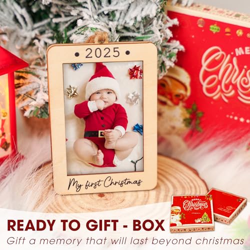 Christmas Ornament Picture Frame - Wooden Landscape Photo Frame for Tree U75225