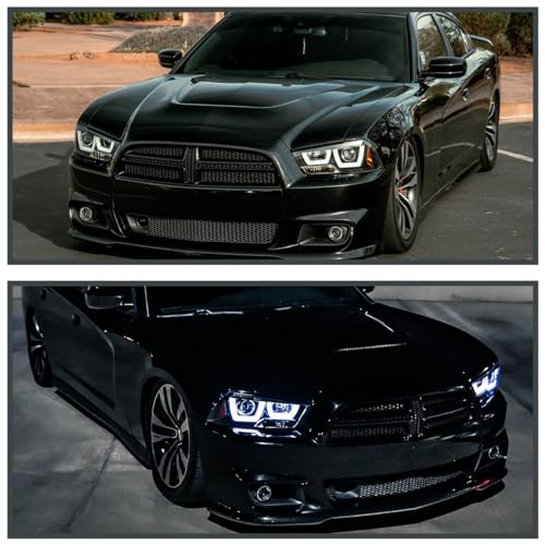 Chrome LED Dual Halo Projector Headlights for 2011-2014 Dodge Charger, Pair F4036