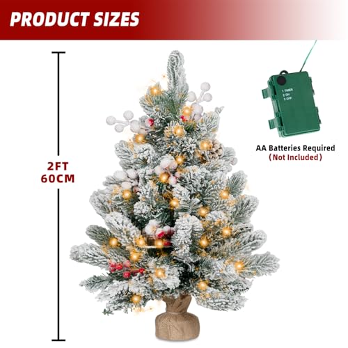 2FT Pre-lit Snow Flocked Tabletop Christmas Tree with LED Lights X324410