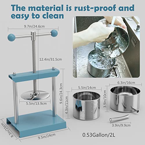 Cheese Tincture Fruit Wine Manual Press 2 Litre Stainless Steel B424
