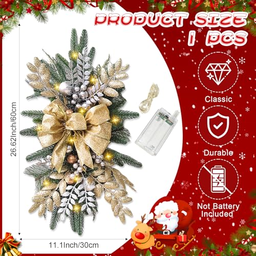Prelit Teardrop Christmas Swag 24 Inch for Stair Window Wall Decor L4230