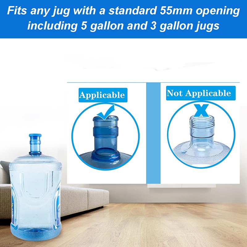 Water Jug Cap 5 Gallon, Silicone Reusable with Hang Loop, 55mm, 2 Pack O817