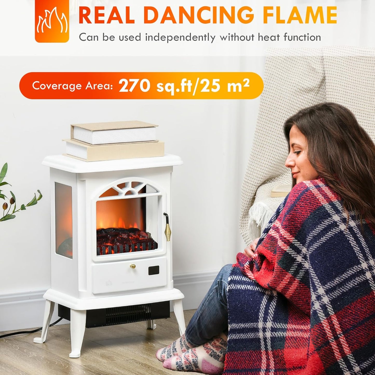 Electric Infrared Fireplace Stove, Freestanding Heater with Realistic Log Flame X640187