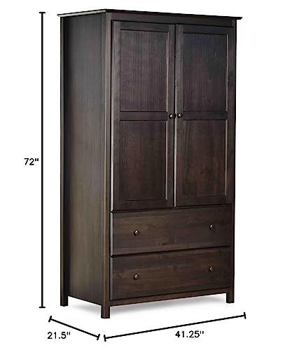 Shaker 2-Door Wardrobe, Solid Wood with Walnut Finish N5616