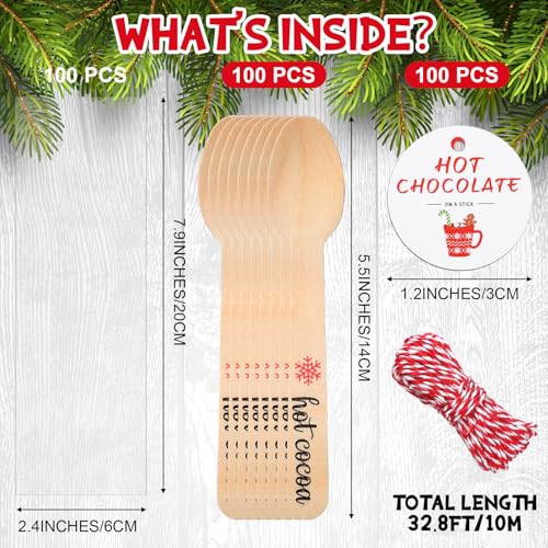 100 Set Christmas Wooden Spoons for Hot Cocoa, Chocolate, and Baking A7471