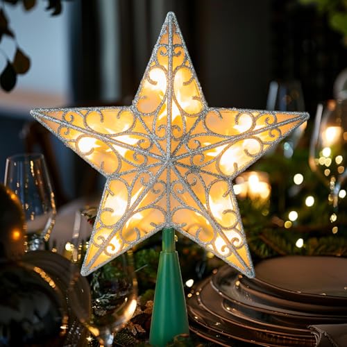 Glitter Christmas Tree Topper with Lights, Gold H661953