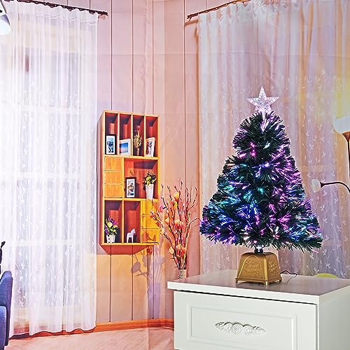 Green Fiber Optic Christmas Tree, Pre-Lit Tabletop Mini Xmas Tree J347465