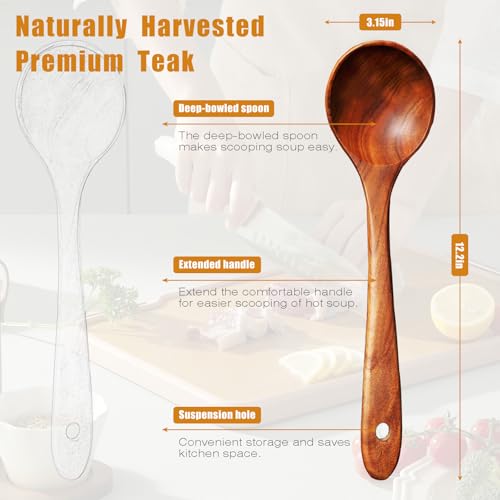 Christmas Wooden Spoons for Cooking, 10 Pcs Natural Teak Kitchen Utensils Set S557967