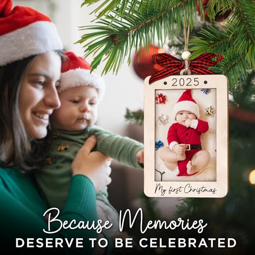 Christmas Ornament Picture Frame - Wooden Landscape Photo Frame for Tree U75225