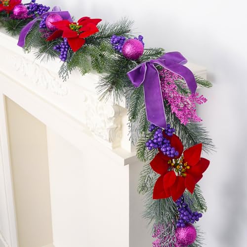 6.6 ft Christmas Garland with Faux Cedar and Glitter Berry H2007