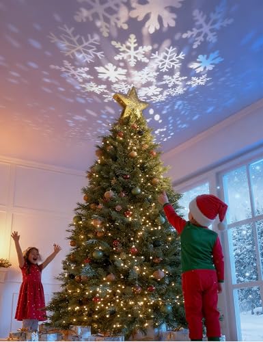 3D Lighted Christmas Star Tree Topper with Rotating Projector K155491