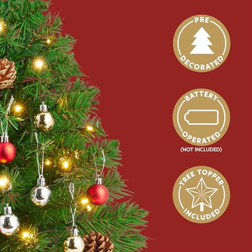 24" Mini Christmas Tree Tabletop Set with LED Lights and Ornaments V8406