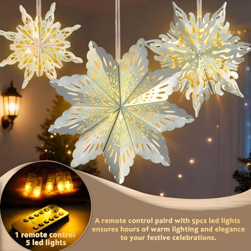 Christmas Paper Snowflake Lanterns with LED Lights for Holiday Party Decor Q23741
