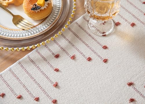Christmas Table Runner 13 x 90 Inch Natural Cotton Woven with Tassels, Red and Beige U800