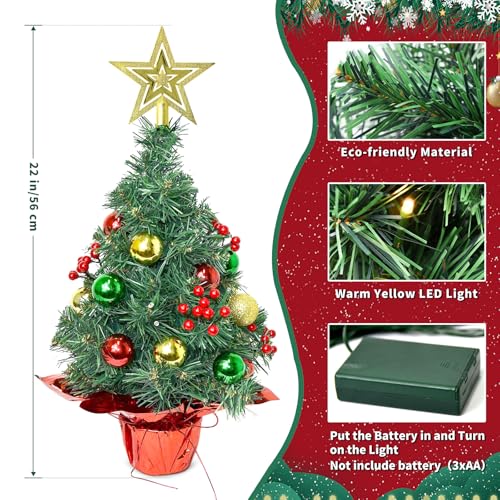 Tabletop Christmas Tree with LED Lights, 22-Inch Pre-Decorated Artificial Tree I848860