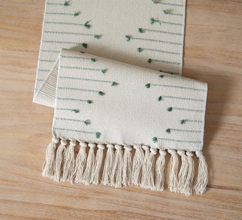 Christmas Table Runner 13 x 90 Inch Natural Cotton Woven with Tassels, Red and Beige U800