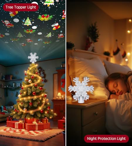 Christmas Tree Star Topper with LED Snowflake Projector, Plug In K91908