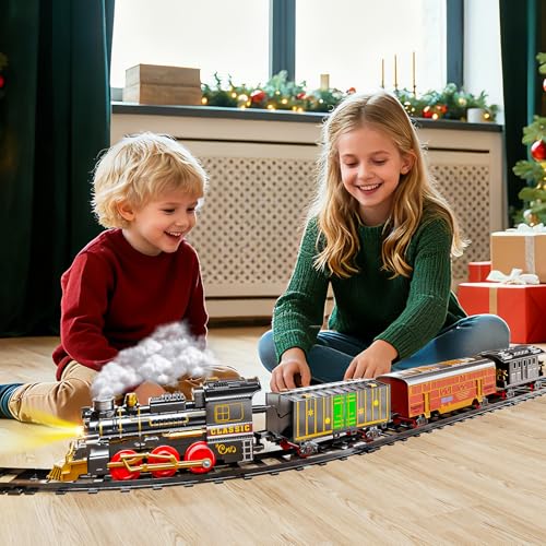 Electric Train Set for Kids with Smoke, Light and Sound, DIY Track Building Toy V61635