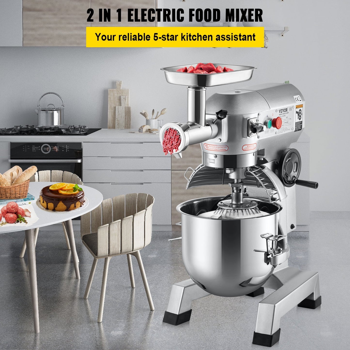 Commercial Stand Mixer, 20Qt Stainless Steel Bowl, 1100W, with Meat Grinder I5360