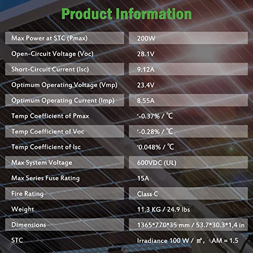 200W Bifacial Monocrystalline Solar Panel 12V for RV Home Off Grid D2767