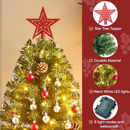 24" Mini Christmas Tree Tabletop Set with LED Lights and Ornaments V8406