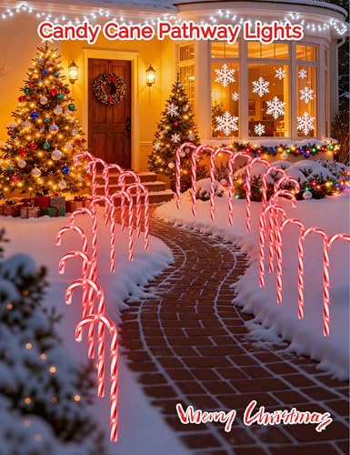 24 Pack Solar Christmas Candy Cane Lights Outdoor Pathway Decorations with 168 Warm Lights K364