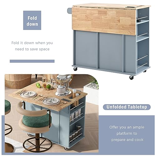 Wood Kitchen Island Cart with Locking Wheels and Wine Rack I645013