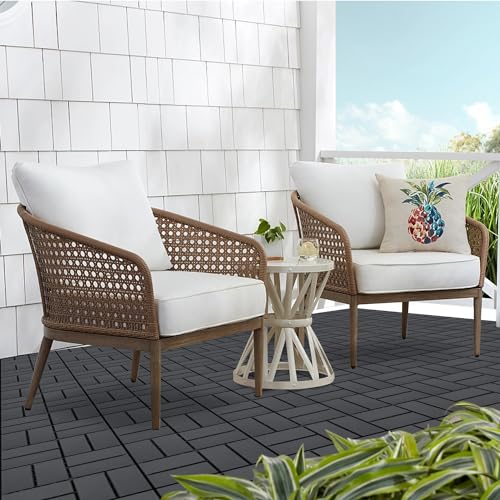 Interlocking Deck Tiles Outdoor Waterproof Patio Flooring, 12 PCS, Dark Grey Q38921