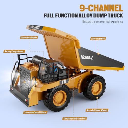 Remote Control Excavator Construction Toy for Boys, 11CH with Metal Shovel and Lights N4221