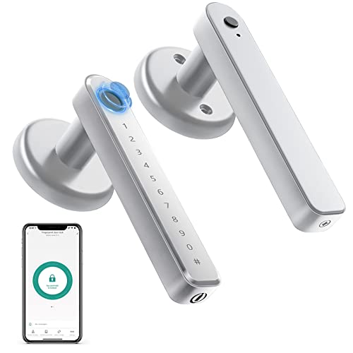 Fingerprint Door Lock Door Knob with Keypad Keyless Entry Door Lock with Handle for Home Hotel Office Apartment Bedroom Silver