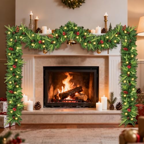 9ft Pre-Lit Christmas Garland with Pine Cones & Red Berries G88783